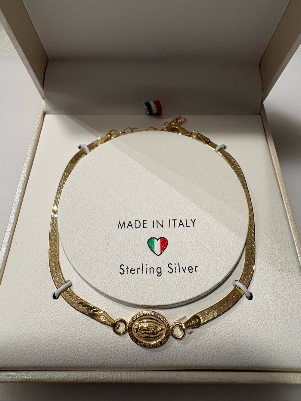 Italian Made Gold-Tone Adjustable Sterling Silver Bracelet with Oval Medallion